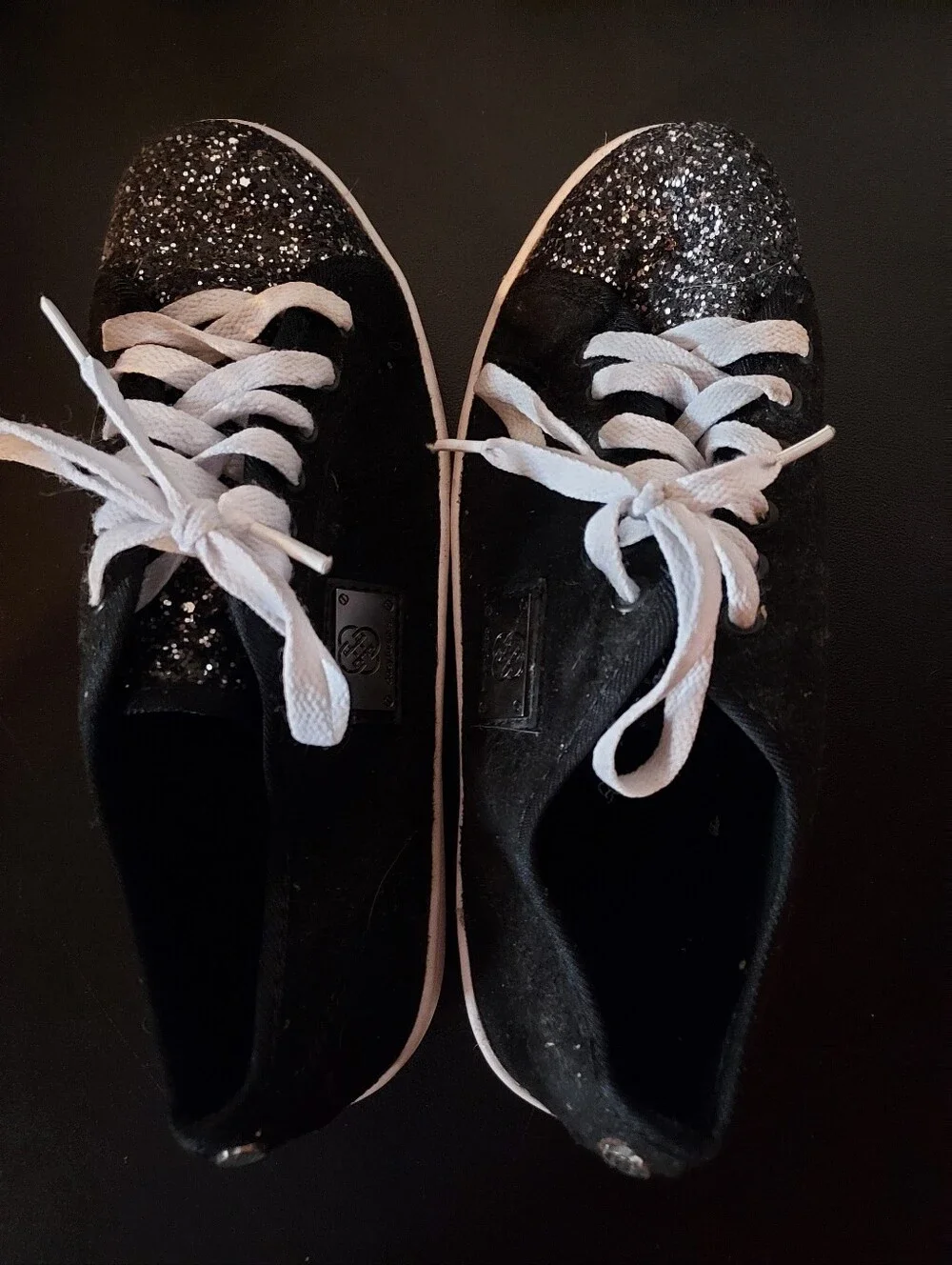 Daisy Fuentes Black Glitter Sneakers with White Laces